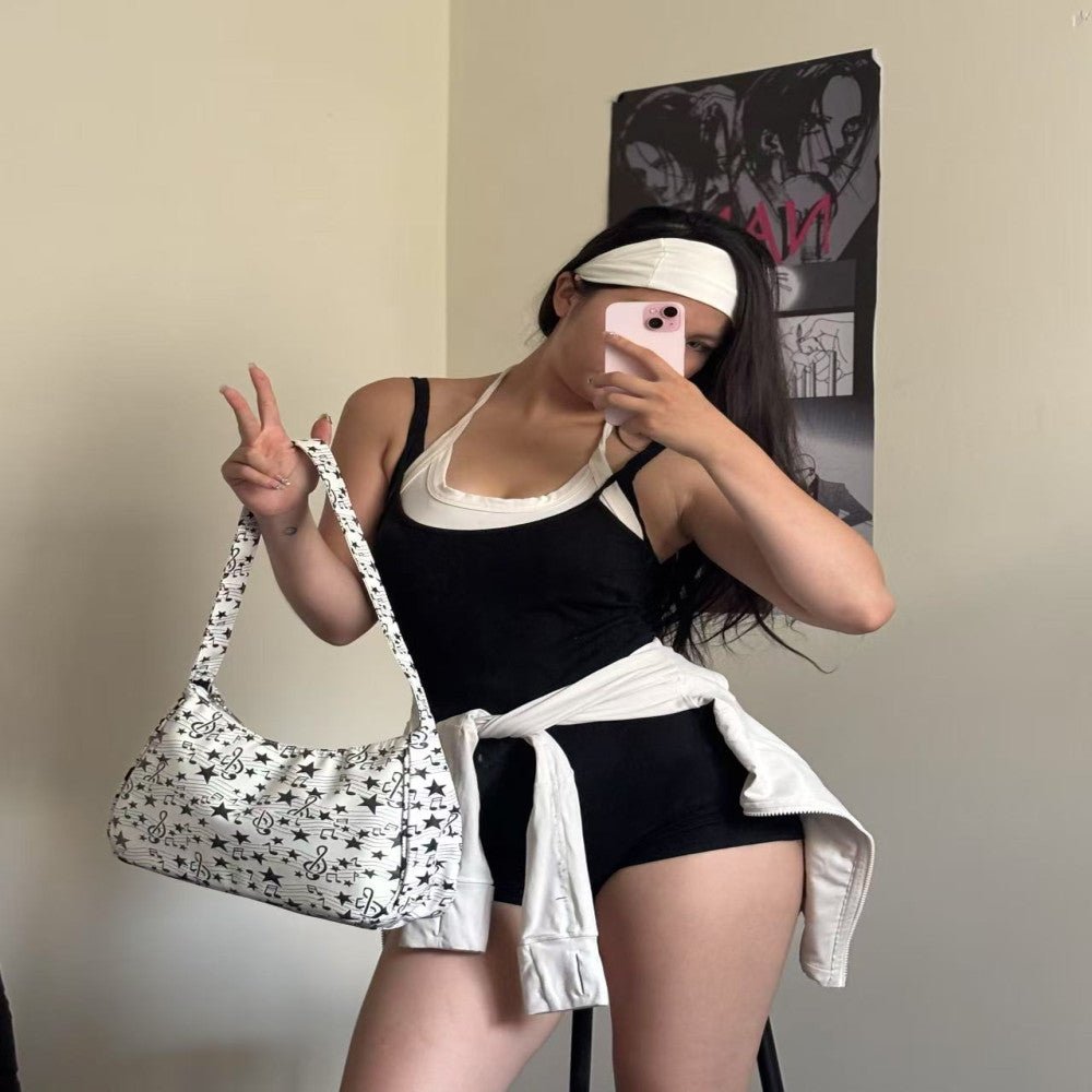 3SAN Urban Minimalist BeatPop Bag - Geometric Pentagram Print PU Leather Underarm Shoulder Bag