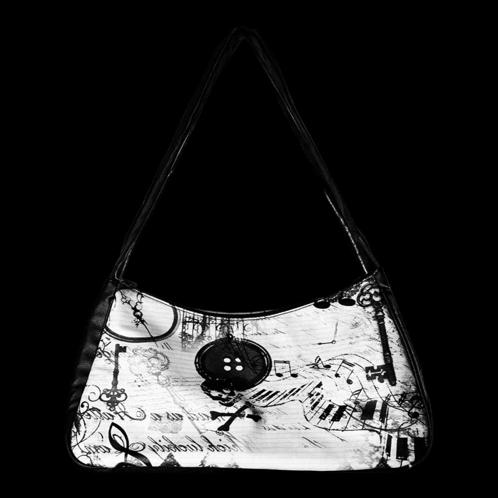 3SAN GraffiNote Urban Minimalist Geometric Print Underarm Bag - Black & White PU Leather