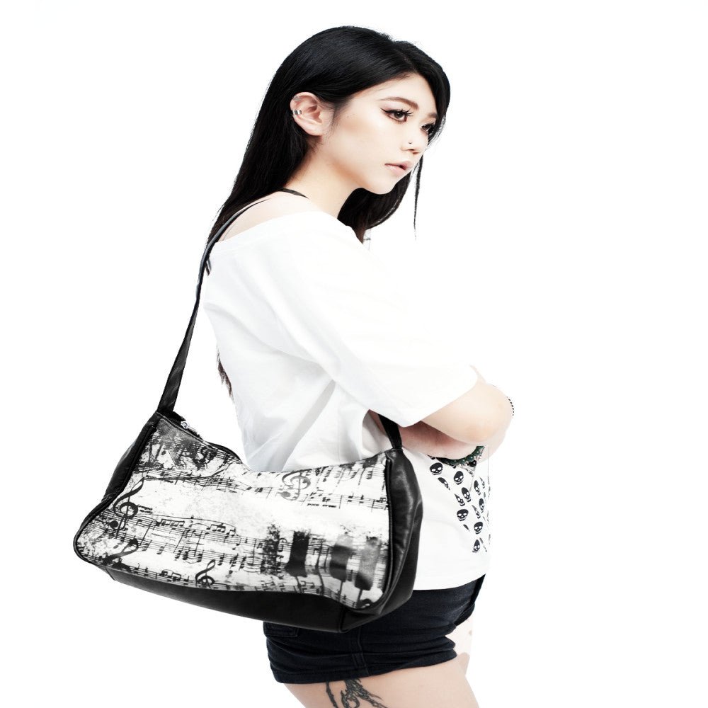 3SAN NoirMelody Urban Minimalist PU Leather Shoulder Bag with Musical Note Graphic