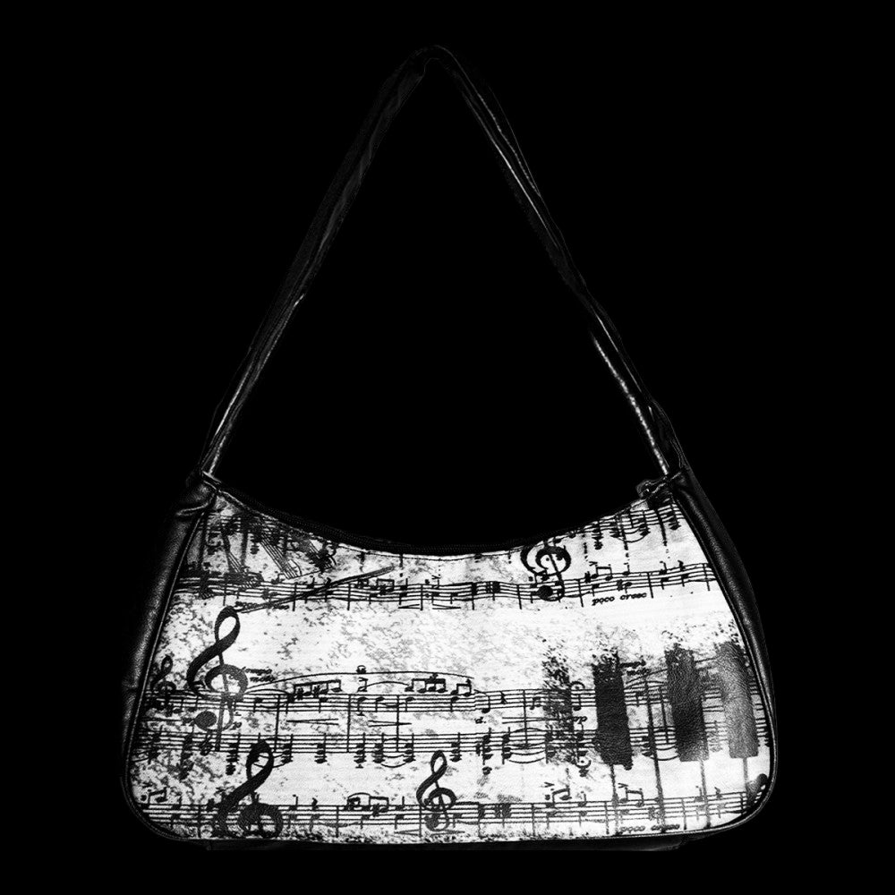 3SAN NoirMelody Urban Minimalist PU Leather Shoulder Bag with Musical Note Graphic