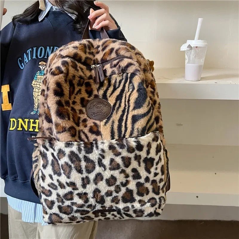 Limited Edition Multi Leopard Print Plush Faux Fur Bag with Zipper Closure - Medium, Unisex Leisure Bag