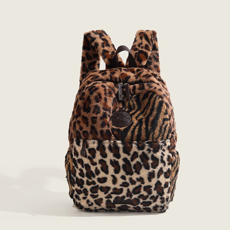 Limited Edition Multi Leopard Print Plush Faux Fur Bag with Zipper Closure - Medium, Unisex Leisure Bag