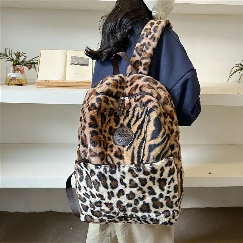 Limited Edition Multi Leopard Print Plush Faux Fur Bag with Zipper Closure - Medium, Unisex Leisure Bag