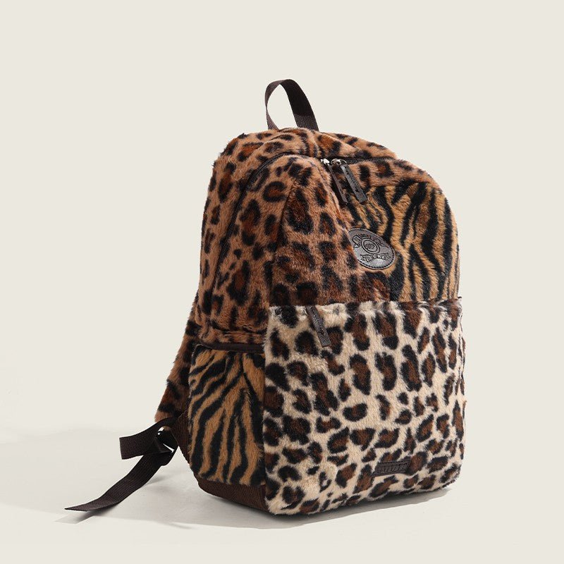 Limited Edition Multi Leopard Print Plush Faux Fur Bag with Zipper Closure - Medium, Unisex Leisure Bag