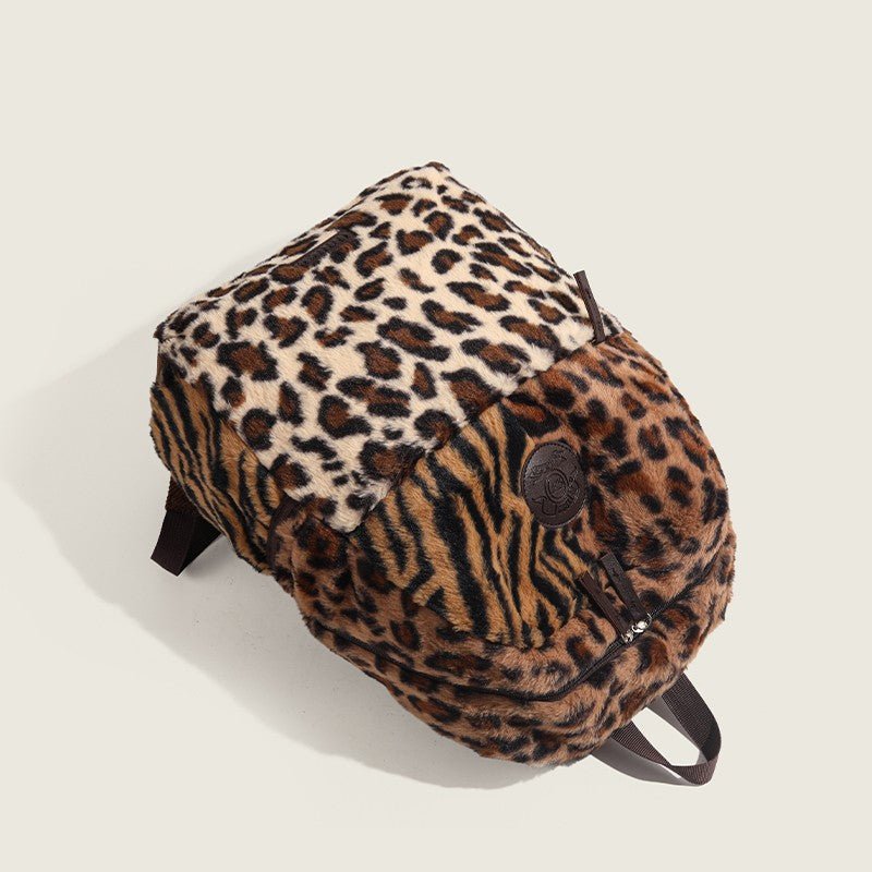 Limited Edition Multi Leopard Print Plush Faux Fur Bag with Zipper Closure - Medium, Unisex Leisure Bag