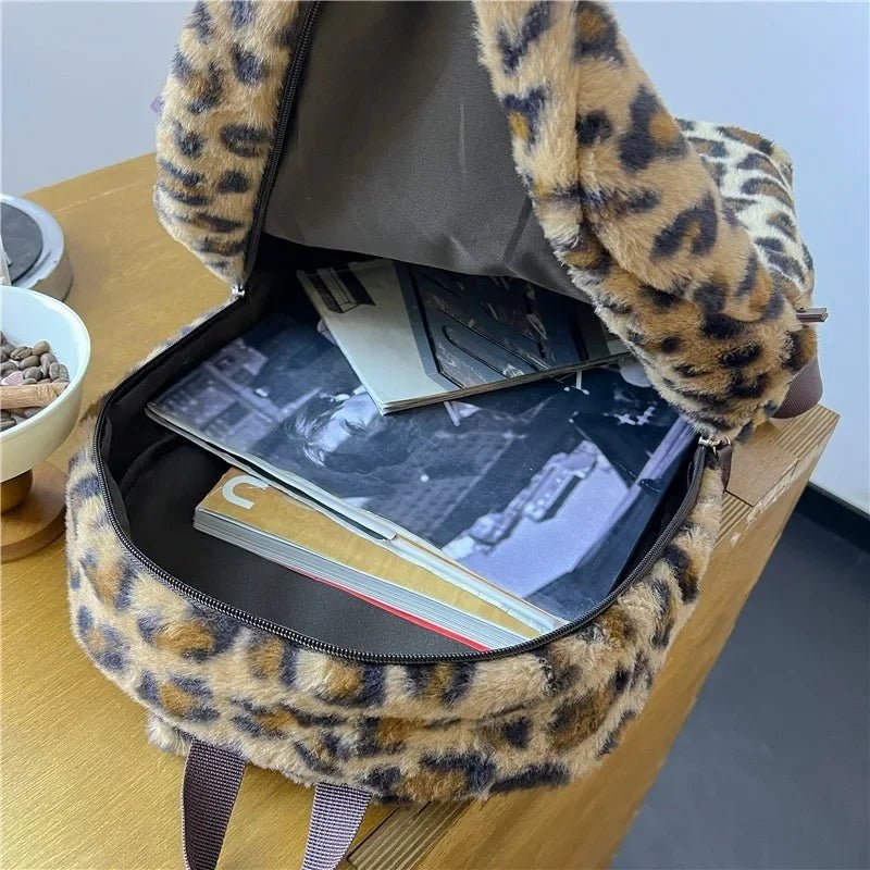 Limited Edition Multi Leopard Print Plush Faux Fur Bag with Zipper Closure - Medium, Unisex Leisure Bag