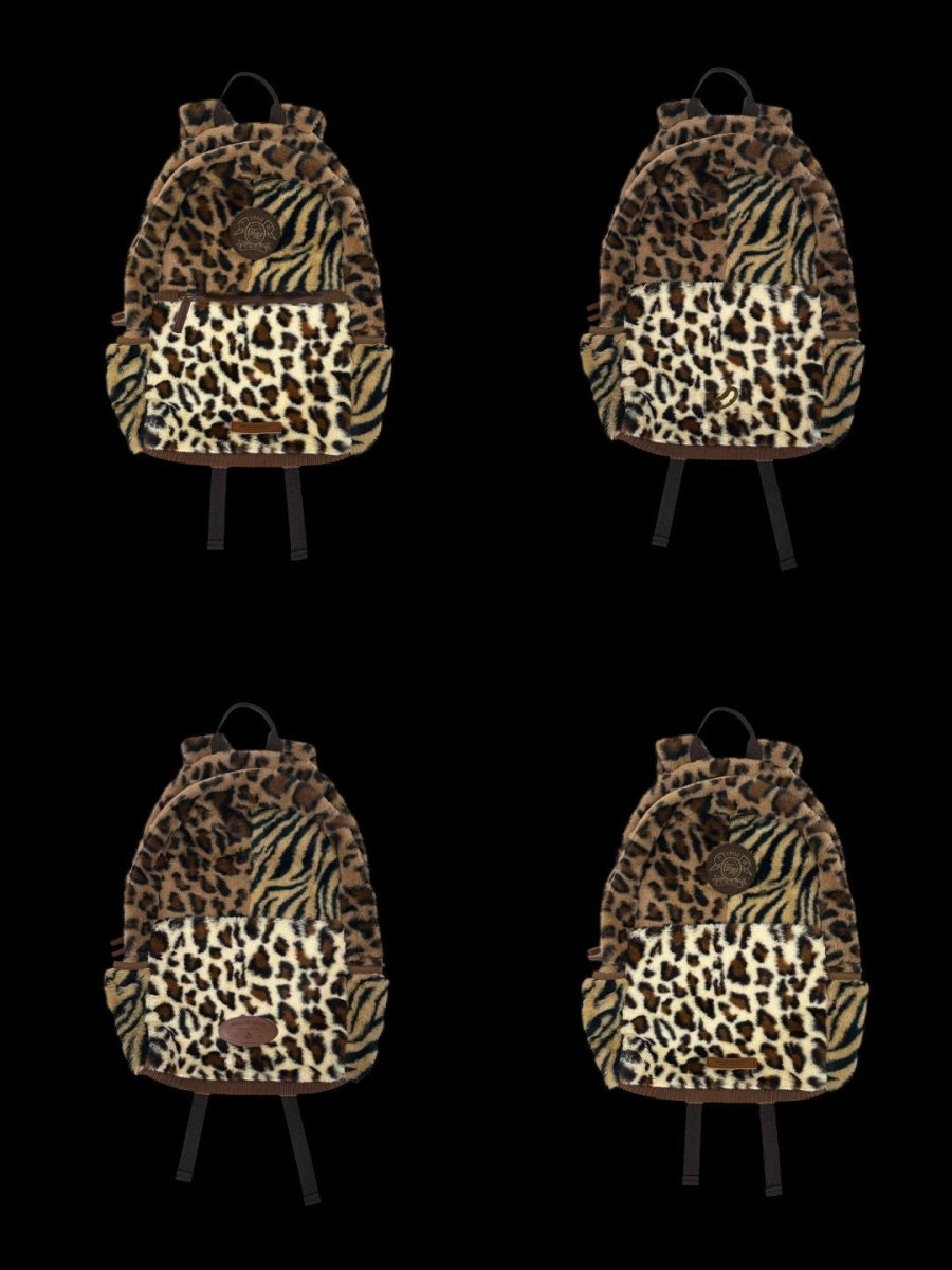 Limited Edition Multi Leopard Print Plush Faux Fur Bag with Zipper Closure - Medium, Unisex Leisure Bag