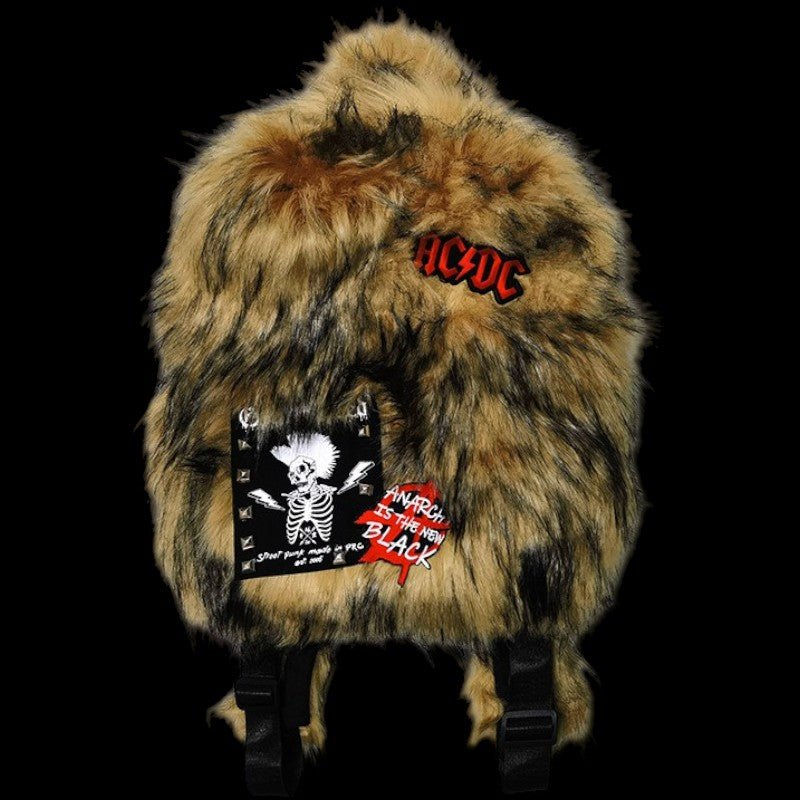 Lost Series v3 Punk Rock Faux Fur Plush Backpack - Edgy Streetwear Accessory