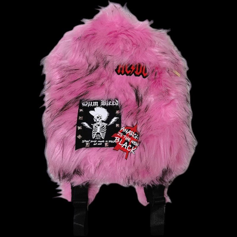 Lost Series v3 Punk Rock Faux Fur Plush Backpack - Edgy Streetwear Accessory