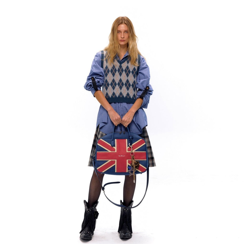 NyDkyel™ 2024 Fall/Winter Union Jack Embroidery PU Boston Leather Bag - Retro European & American Style Crossbody