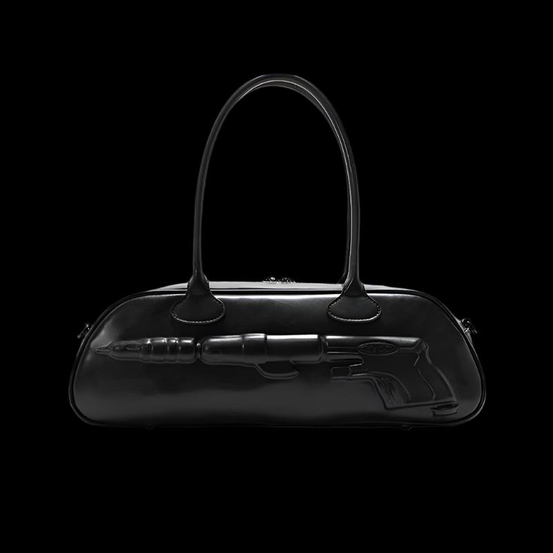 Plaque Leather G*n Bag - Statement Crossbody/Shoulder Bag with Metal Plaque Detail