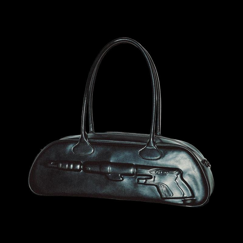 Plaque Leather G*n Bag - Statement Crossbody/Shoulder Bag with Metal Plaque Detail