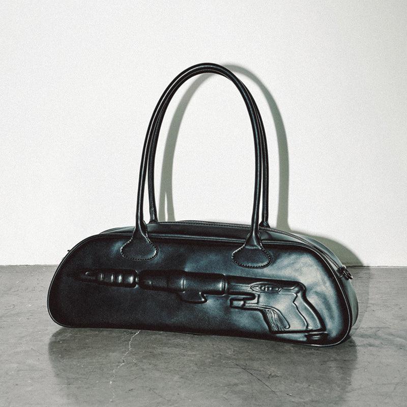 Plaque Leather G*n Bag - Statement Crossbody/Shoulder Bag with Metal Plaque Detail